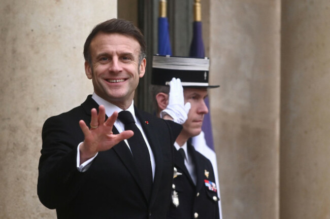 paris-france-10th-feb-2025-arrival-of-the-president-of-the-republic-emmanuel-macron-to-receive-the-prime-minister-of-the-hellenic-republic-kyriakos-mitsotakis-on-the-sidelines-of-the-summit-for