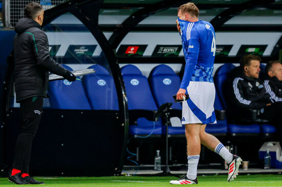moldes-valdemar-lund-leaves-the-pitch-after-receiving-a-red-card-during-the-europa-conference-league-football-match-between-molde-and-shamrock-rovers-at-aker-stadium-in-molde-norway-thursday-feb