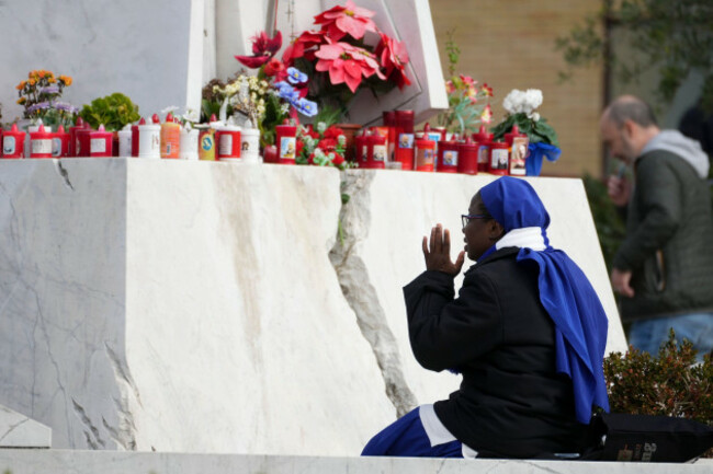 a-nun-sits-in-front-of-the-main-entrance-of-the-agostino-gemelli-polyclinic-in-rome-monday-feb-17-2025-where-pope-francis-has-been-hospitalized-to-undergo-some-necessary-diagnostic-tests-and-to