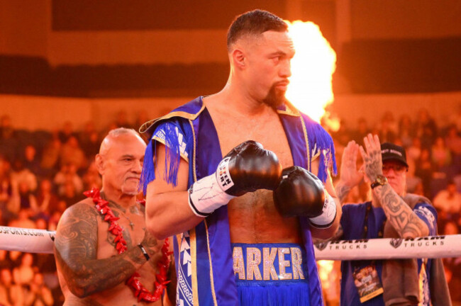 joseph-parker-arrives-to-the-ring-for-his-heavyweight-bout-against-faiga-opelu-at-margaret-court-arena-in-melbourne-wednesday-may-24-2023-aap-imagemorgan-hancock-no-archiving-editorial-use-onl