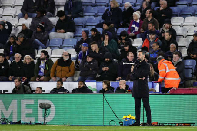 leicester-uk-21st-feb-2025-ruud-van-nistelrooy-manager-of-leicester-city-looks-on-during-the-leicester-city-fc-v-brentford-fc-english-premier-league-match-at-the-king-power-stadium-leicester-en