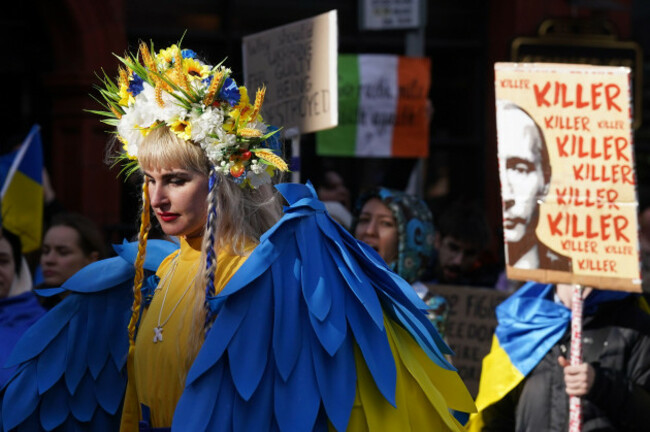 people-taking-part-in-a-demonstration-through-dublin-city-centre-to-mark-three-years-since-russia-invaded-ukraine-picture-date-sunday-february-23-2025