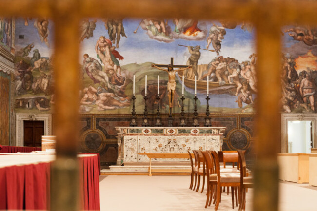 rome-vatican-9th-march-2013-the-sistine-chapel-has-been-arranging-to-accommodate-the-next-conclave