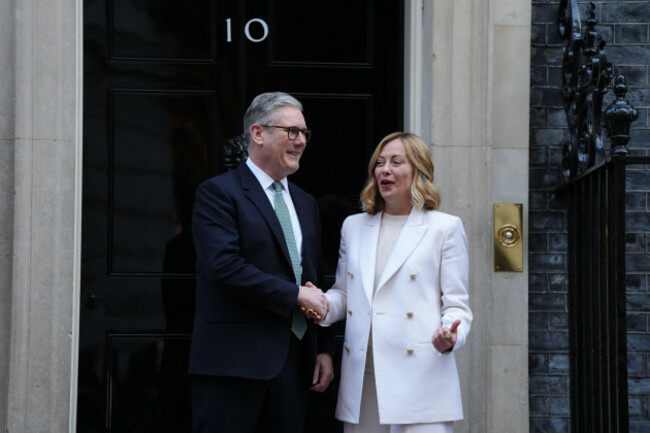 prime-minster-sir-keir-starmer-greets-the-prime-minister-of-italy-giorgia-meloni-outside-10-downing-street-london-ahead-of-their-bilateral-meeting-to-discuss-a-wide-range-of-issues-including-migra