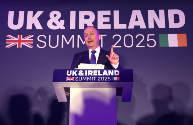 taoiseach-micheal-martin-speaks-during-a-reception-at-museum-of-liverpool-ahead-of-the-first-in-a-new-series-of-annual-uk-ireland-summits-taking-place-in-britain-picture-date-wednesday-march-5-202