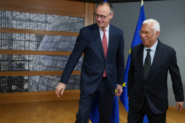 european-council-president-antonio-costa-right-greets-friedrich-merz-leader-of-the-christian-democratic-union-prior-to-a-meeting-at-the-european-council-building-in-brussels-thursday-march-6-20