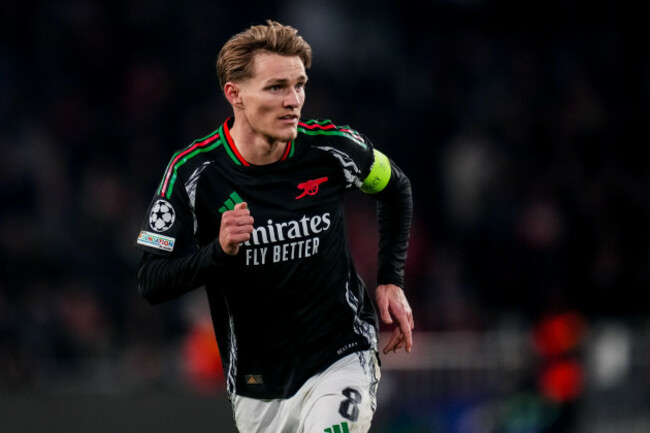 eindhoven-netherlands-march-4-martin-odegaard-of-arsenal-looks-on-during-the-uefa-champions-league-202425-uefa-champions-league-202425-round-of-16-first-leg-match-between-psv-and-arsenal-fc-at-t