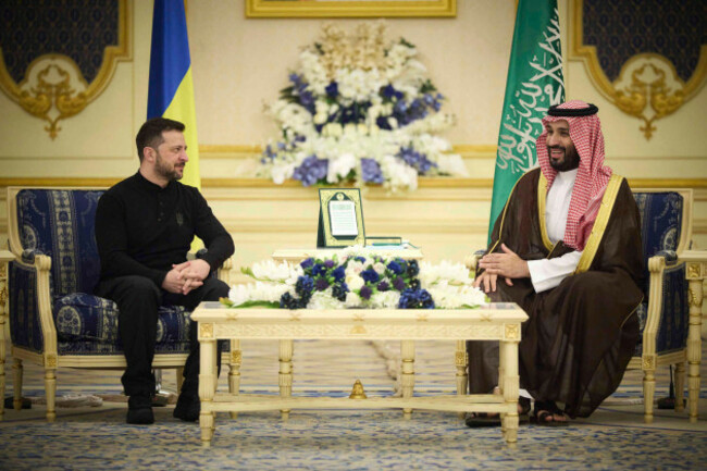 corrects-city-in-this-photo-provided-by-the-ukrainian-presidential-press-office-ukrainian-president-volodymyr-zelenskyy-meets-with-saudis-crown-prince-mohammed-bin-salman-at-the-royal-palace-in-je