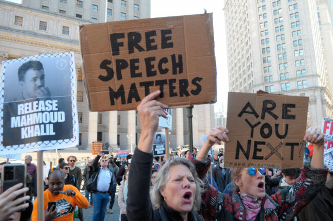 new-york-united-states-10th-mar-2025-pro-palestine-demonstrators-hold-placards-at-a-rally-in-foley-square-demonstrators-protested-in-manhattan-new-york-city-demanding-the-release-of-mahmoud-khal