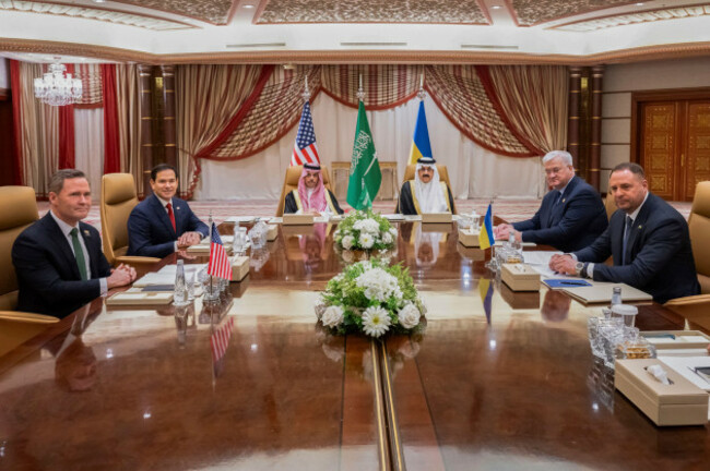 from-left-us-national-security-advisor-mike-waltz-us-secretary-of-state-marco-rubio-saudi-arabian-foreign-minister-prince-faisal-bin-farhan-saudi-national-security-advisor-mosaad-bin-mohammad-al-a