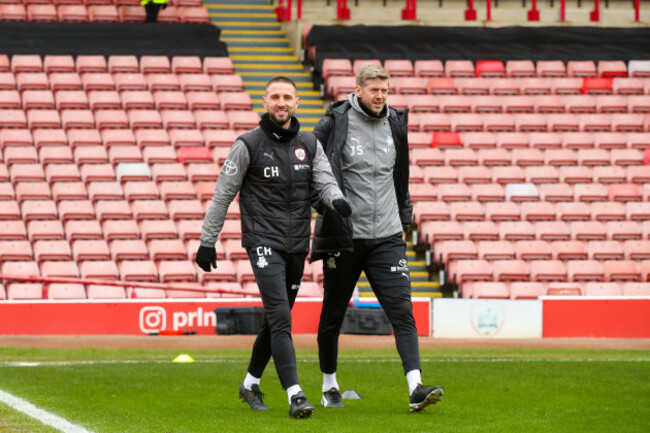 oakwell-stadium-barnsley-england-1st-february-2025conor-hourihane-assistant-head-coach-of-barnsley-and-john-stead-assistant-coach-of-barnsley-before-the-game-barnsley-v-burton-albion-sky-bet-l