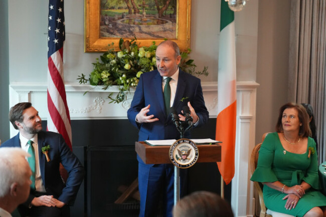 taoiseach-micheal-martin-speaking-at-a-breakfast-meeting-hosted-by-us-vice-president-jd-vance-at-his-official-residence-in-washington-dc-as-part-of-his-week-long-visit-to-the-us-picture-date-wedn