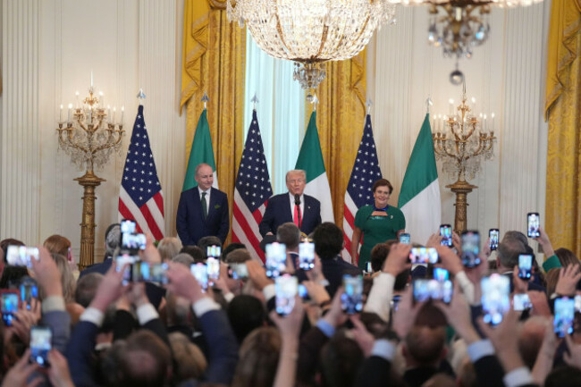 taoiseach-micheal-martin-and-his-wife-mary-oshea-with-us-president-donald-trump-during-the-st-patricks-day-reception-and-shamrock-ceremony-in-the-the-east-room-of-the-white-house-in-washington-dc