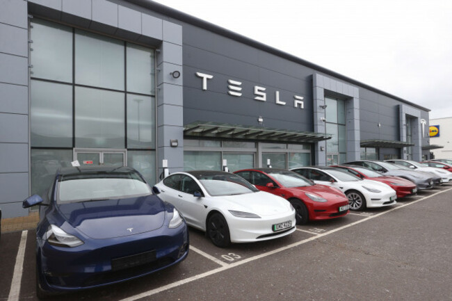 cars-on-the-forecourt-of-the-tesla-dealership-on-the-boucher-road-in-belfast-police-in-south-belfast-are-appealing-for-information-after-a-report-was-received-on-sunday-that-damage-had-been-caused-to