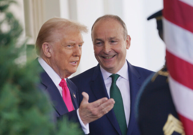 washington-united-states-12th-mar-2025-president-donald-trump-greets-the-taoiseach-of-ireland-micheal-martin-at-the-white-house-in-washington-dc-on-wednesday-march-12-2025-photo-by-bonnie-cash
