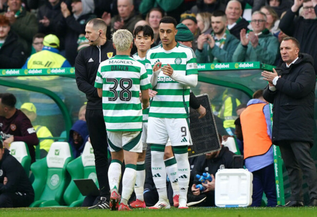 celtics-daizen-maeda-substituted-off-for-team-mate-adam-idah-during-the-william-hill-premiership-match-at-celtic-park-glasgow-picture-date-saturday-march-29-2025