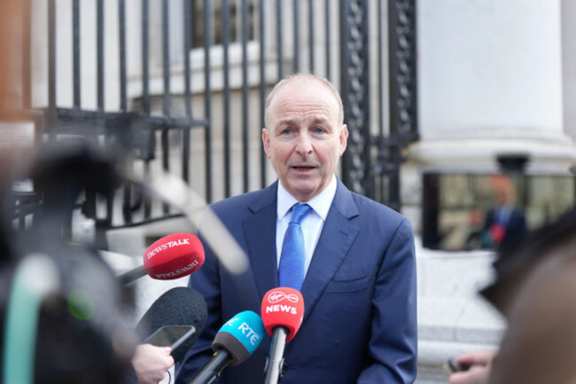 taoiseach-micheal-martin-speaks-to-the-media-as-he-arrives-for-a-cabinet-meeting-at-government-buildings-in-dublin-picture-date-tuesday-april-1-2025