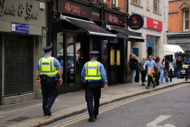dublin-ireland-july-5-2024-garda-irish-police-officers-foot-patrol-in-downtown-dublin