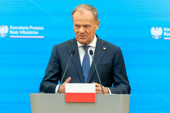 warsaw-poland-26th-mar-2025-prime-minister-of-poland-donald-tusk-speaks-during-a-press-conference-polish-prime-minister-donald-tusk-meets-with-nato-secretary-general-mark-rutte-the-discussions-f