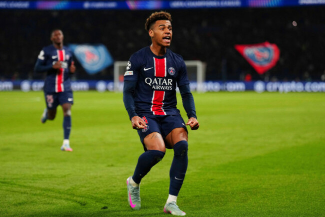 psgs-desire-doue-celebrates-after-scoring-his-sides-first-goal-during-the-champions-league-quarterfinal-first-leg-soccer-match-between-paris-saint-germain-and-aston-villa-at-parc-des-princes-stadium