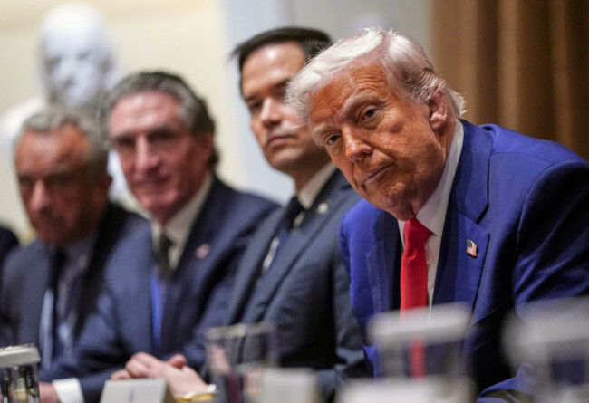 president-donald-trump-from-right-secretary-of-state-marco-rubio-interior-secretary-doug-burgum-and-health-and-human-services-secretary-robert-f-kennedy-jr-attend-a-cabinet-meeting-at-the-white