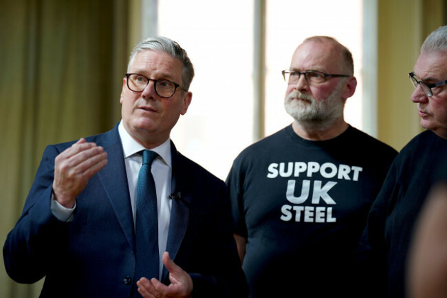 britains-prime-minister-keir-starmer-speaks-during-a-visit-to-meet-british-steel-workers-in-appleby-village-hall-near-scunthorpe-lincolnshire-saturday-april-12-2025-peter-byrnepool-photo-via-ap