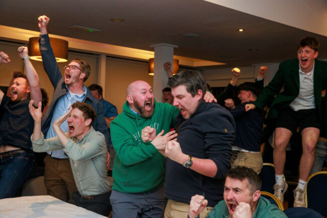 members-of-rory-mcilroys-holywood-golf-club-in-county-down-belfast-celebrate-as-he-wins-the-us-masters-2025-at-the-augusta-national-golf-course-in-georgia-usa-picture-date-monday-april-14-2025