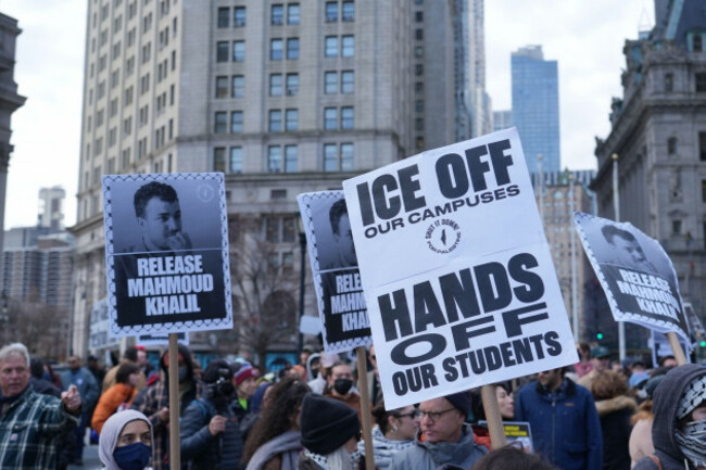 first-amendment-free-speech-rally-to-speakout-and-protest-the-arrest-of-mahmoud-kahilil-and-demand-his-release-from-jail-and-possible-deportation-kahilil-a-columbia-univ-student-and-activist-ral
