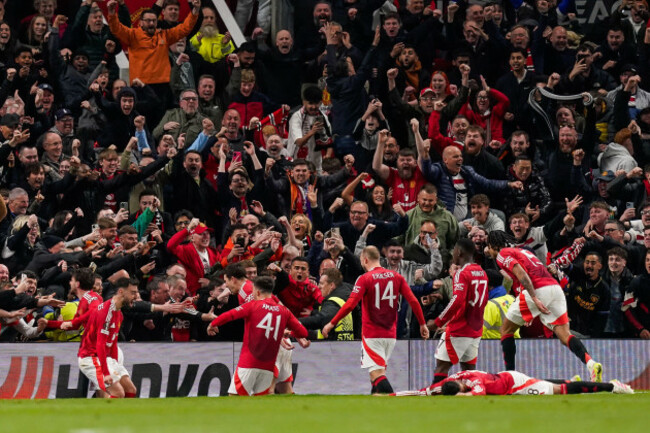 manchester-uk-17th-apr-2025-harry-maguire-of-manchester-united-celebrates-his-goal-to-make-it-5-4-during-the-manchester-united-vs-olympique-lyonnais-quarter-final-2nd-leg-uefa-europa-league-match