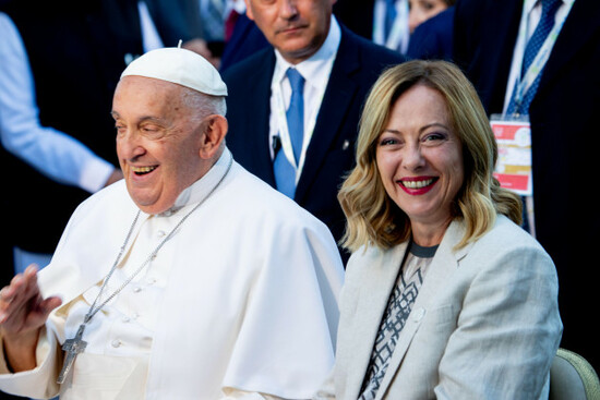 brindisi-puglia-region-italy-14th-june-2024-pope-francis-with-giorgia-meloni-at-the-g7-italy-near-borgo-egnazia-as-they-move-away-from-borgo-egnazia-credit-image-marco-cordonezuma-p