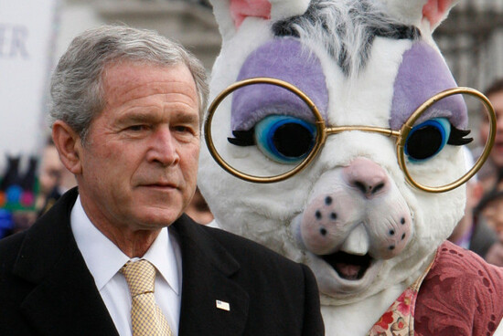 president-bush-stands-with-a-bunny-character-as-they-watch-the-start-of-the-white-house-easter-egg-roll-monday-march-24-2008-on-the-south-lawn-at-the-white-house-in-washington-ap-photoron-edmon