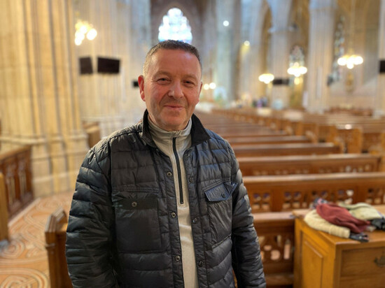 patrick-douglas-at-st-patricks-cathedral-in-armagh-to-pay-his-respects-to-pope-francis-following-his-death-picture-date-monday-april-21-2025