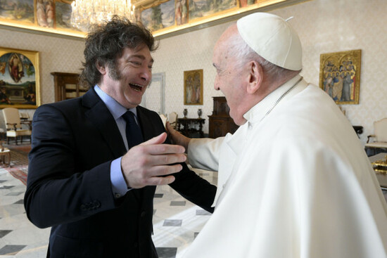 vatican-vatican-12th-feb-2024-italy-rome-vatican-2024212-pope-francis-receives-in-private-audience-h-e-mr-javier-gerardo-milei-president-of-the-republic-of-argentina-at-the-vatican-phot