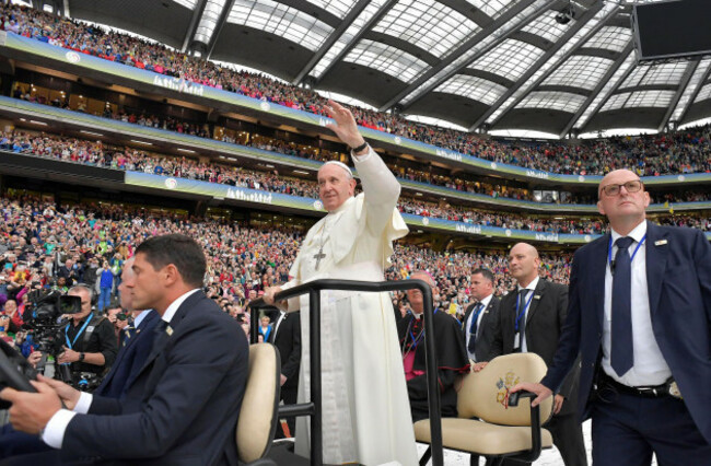 pope-francis-arrives-at-the-festival-of-families-event-at-croke-park-on-august-25-2018-in-dublin-ireland-pope-francis-has-arrived-in-ireland-for-the-first-papal-visit-to-the-country-in-nearly-four