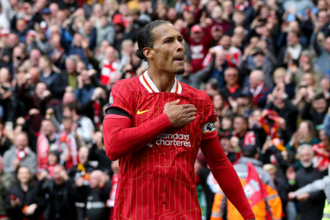 liverpool-uk-13th-apr-2025-virgil-van-dijk-of-liverpool-celebrates-after-scoring-his-teams-2nd-goal-premier-league-match-liverpool-v-west-ham-utd-at-anfield-in-liverpool-on-sunday-13th-april-202