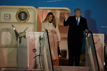 corrects-date-president-donald-trump-and-first-lady-melania-trump-arrive-on-air-force-one-at-romes-leonardo-da-vinci-international-airport-in-fiumicino-friday-april-25-2025-to-attend-the-funera