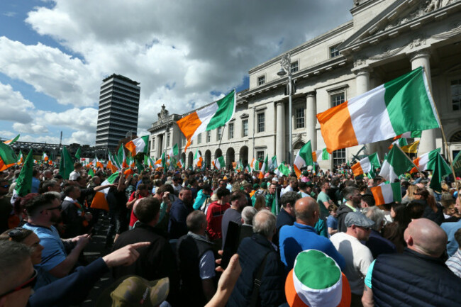 dublin-ireland-26th-april-2025-thousands-of-protestors-with-irish-tricolour-flags-gather-outside-the-custom-house-during-the-national-protest-for-ireland-anti-immigration-policy-march-in-dublin