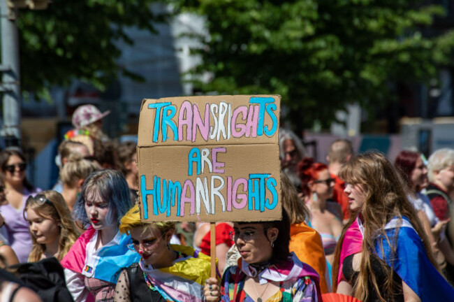 trans-rights-are-human-rights-a-cardboard-sign-at-helsinki-pride-2022-parade-in-helsinki-finland