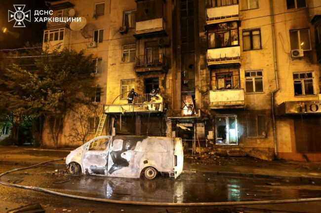 in-this-photo-provided-by-the-ukrainian-emergency-service-emergency-services-personnel-work-to-extinguish-a-fire-following-a-russian-attack-in-kharkiv-ukraine-saturday-may-3-2025-ukrainian-emer