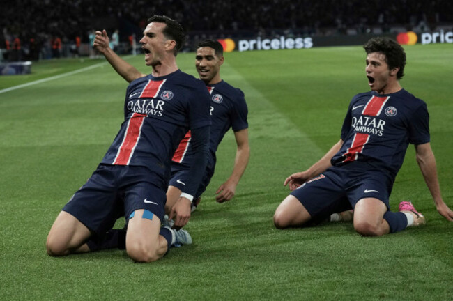 psgs-fabian-ruiz-celebrates-after-scoring-his-sides-opening-goal-the-champions-league-semifinal-second-leg-soccer-match-between-paris-saint-germain-and-arsenal-at-the-parc-des-princes-in-paris-wed