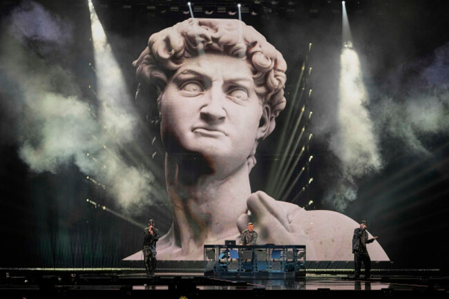 gabry-ponte-from-san-marino-performs-the-song-tutta-litalia-during-the-first-semi-final-of-the-69th-eurovision-song-contest-in-basel-switzerland-tuesday-may-13-2025-ap-photomartin-meissner