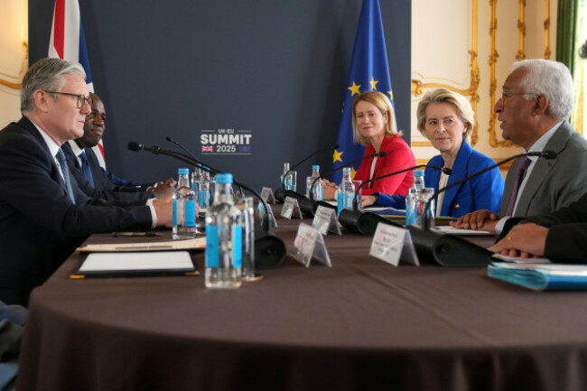 left-to-right-prime-minister-sir-keir-starmer-and-foreign-secretary-david-lammy-speak-to-european-union-high-representative-for-foreign-affairs-and-security-policy-kaja-kallas-european-commission-p
