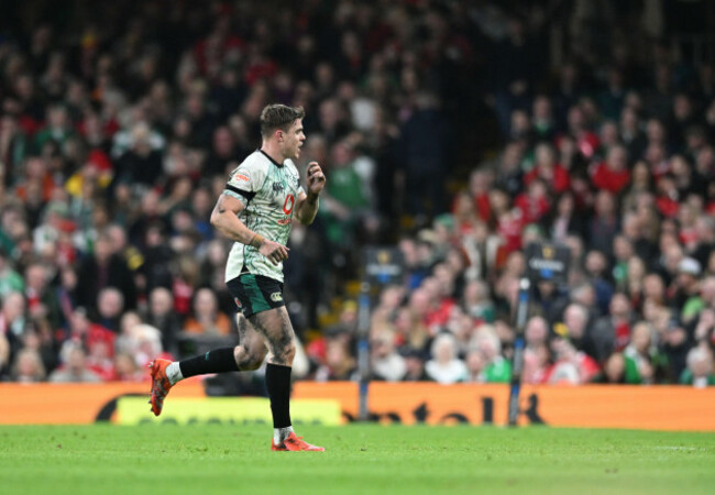 22nd-february-2025-principality-stadium-cardiff-wales-six-nations-international-rugby-wales-versus-ireland-garry-ringrose-of-ireland-leaves-the-field-after-receiving-a-yellow-card-from-referee-c