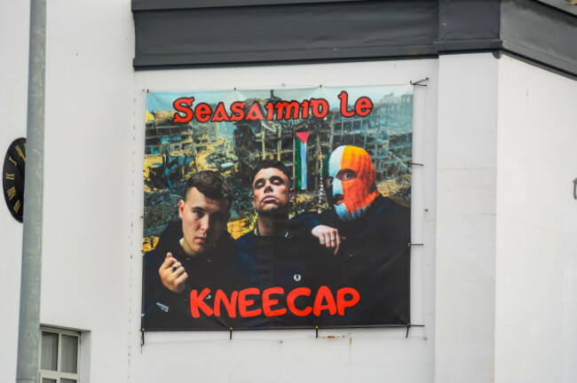 belfast-united-kingdom-22052025-banner-in-support-of-belfast-based-irish-rap-group-kneecap-at-the-felons-bar-group-member-liam-og-hannaidh-known-as-mo-chara-has-been-charged-with-a-terrorism-offen