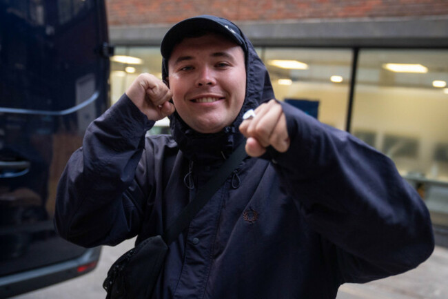 kneecap-member-liam-og-o-hannaidh-outside-the-100-club-in-oxford-street-central-london-where-the-trio-have-announced-a-surprise-gig-for-thursday-evening-liam-who-performs-under-the-stage-name-mo-ch