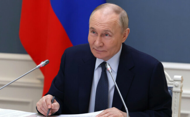 moscow-russia-29th-may-2025-russian-president-vladimir-putin-listens-during-a-video-conference-with-women-awarded-the-honorary-title-of-mother-heroine-and-families-decorated-with-the-order-of-par
