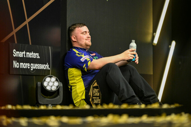 29th-may-2025-o2-arena-london-england-2025-pdc-premier-league-darts-london-play-offs-luke-littler-sits-on-the-stage-after-losing-to-luke-humphries-in-the-final