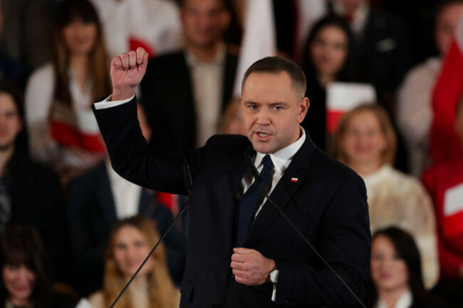 krakow-poland-24th-nov-2024-karol-nawrocki-a-polish-historian-and-head-of-the-institute-of-national-remembrance-ipn-is-presented-as-the-presidential-candidate-during-the-law-and-justice-party