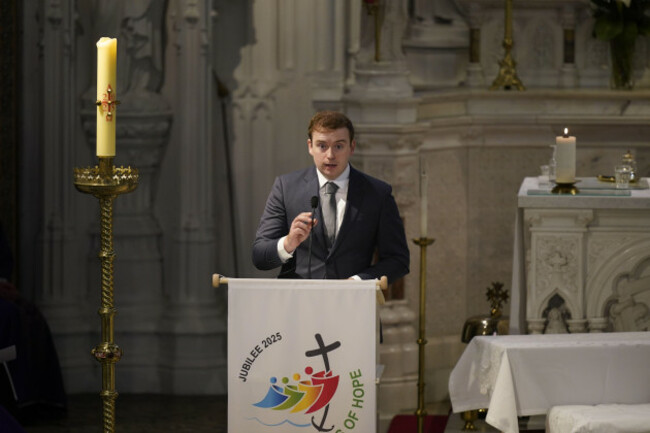 eoghan-clarke-cousin-of-murdered-co-kerry-farmer-michael-gaine-speaking-at-his-funeral-at-the-holy-cross-church-in-kenmare-picture-date-saturday-june-7-2025