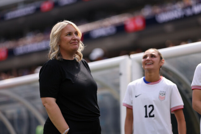 inglewood-california-usa-5th-apr-2025-united-states-head-coach-emma-hayes-looks-on-during-the-pregame-ceremonies-before-a-friendly-match-between-brazil-and-the-united-states-at-sofi-stadium-in-in